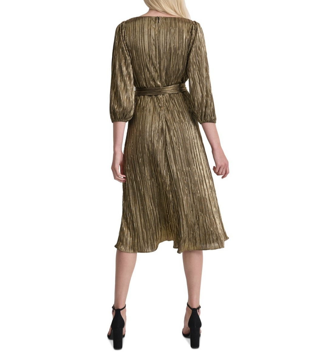Dkny Women's Faux-Wrap Metallic Balloon-Sleeve Dress MSRP $159