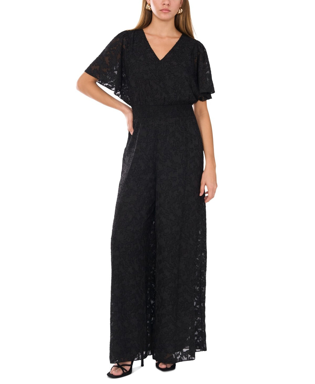 Vince Camuto Jacquard Smocked-Waist Jumpsuit MSRP $99