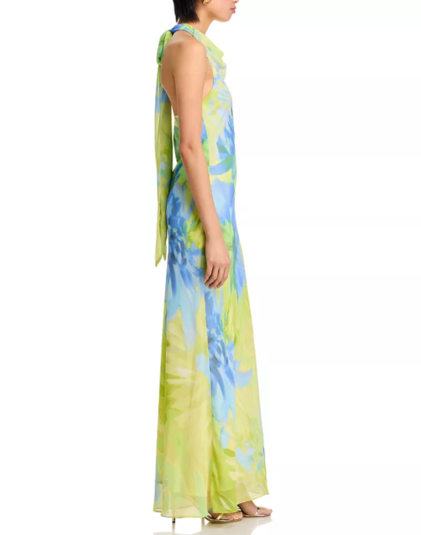 AQUA Printed Chiffon Maxi Dress MSRP $278
