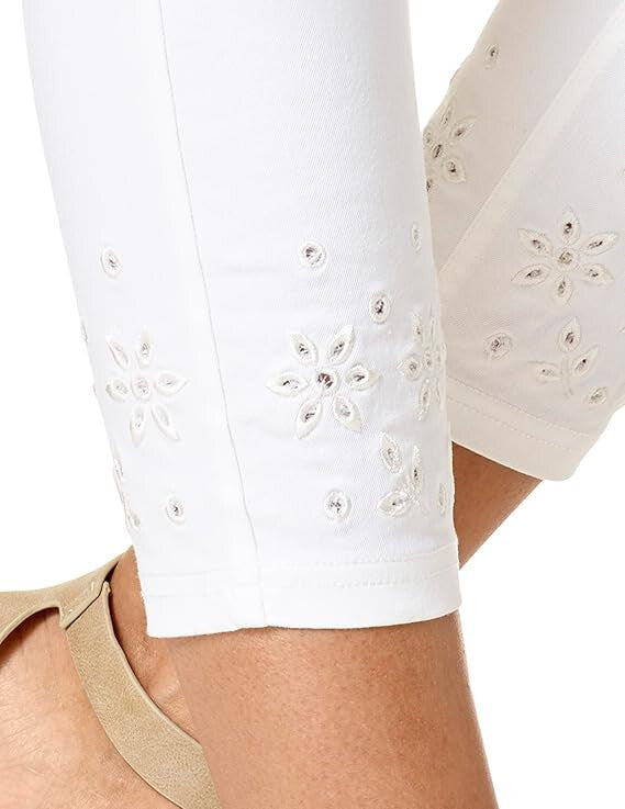 Hue Embroidered Eyelet Hem Denim Skimmer Leggings MSRP $58
