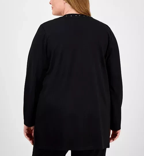 Anne Klein Plus Size Stud-Trim Open-Front Cardigan MSRP $109