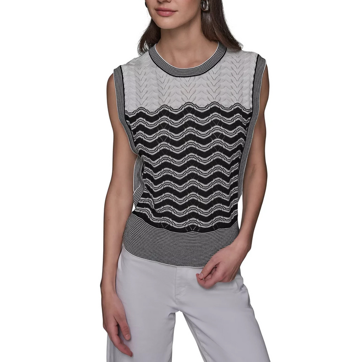KARL LAGERFELD PARIS Women's Geometric Pointelle Sleeveless Sweater MSRP $89