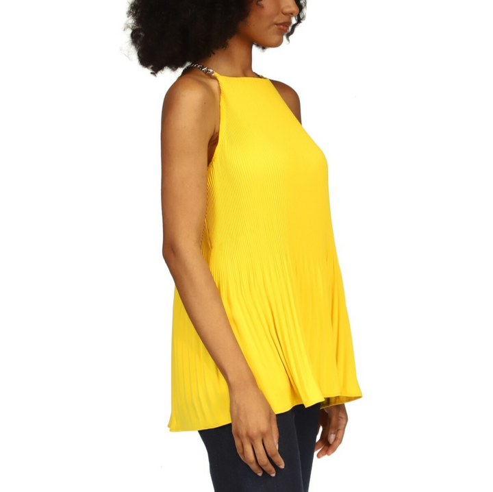 MICHAEL Michael Kors Chain-Strap Halter-Neck Pleated Top MSRP $98