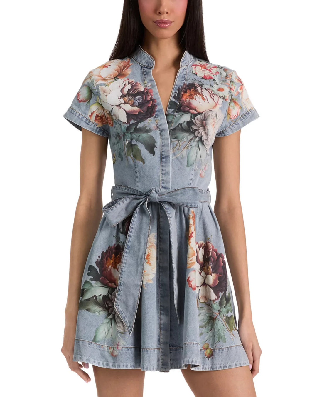 Alice and Olivia Lucy Denim Mini Shirt Dress MSRP $550