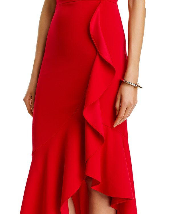AQUA Scuba Crepe Side Ruffle Dress MSRP $248
