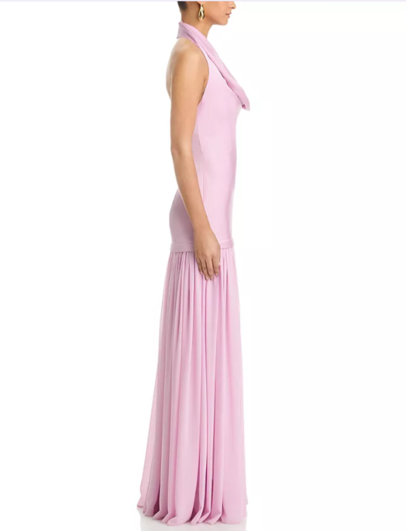 AQUA Cowl Neck Drop Waist Gown MSRP $288