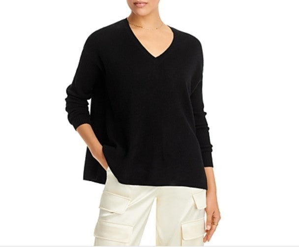 C by Bloomingdale's V-Neck Ribbed Sleeve Cashmere Sweater MSRP $188