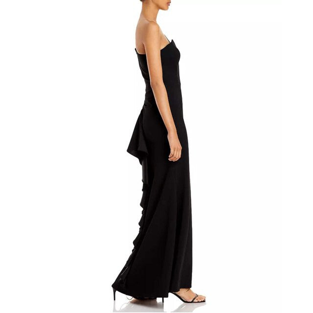 AQUA One-Shoulder Ruffled Gown MSRP $278