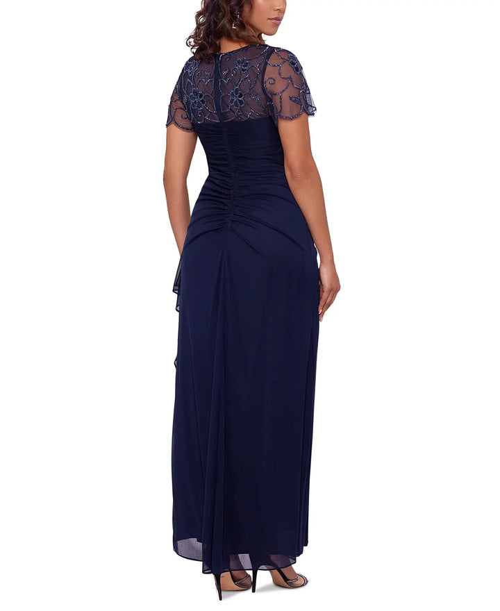 XSCAPE Petite Embellished Ruched Gown MSRP $279