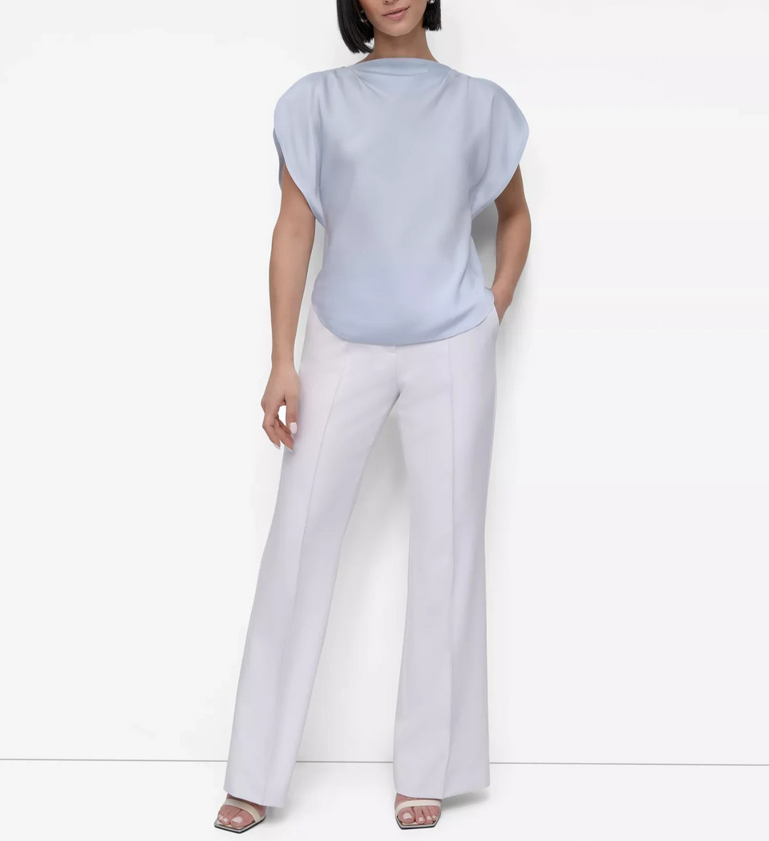DKNY Women's Draped Boatneck Slit-Sleeve Blouse MSRP $59