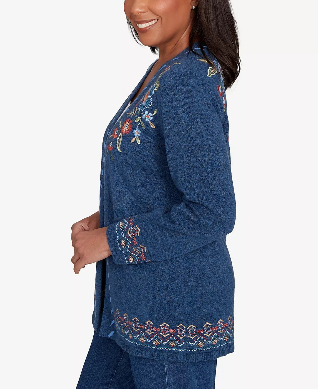 Alfred Dunner Women's Sunset Canyon Embroidered Flower Long Sleeve Cardigan $74