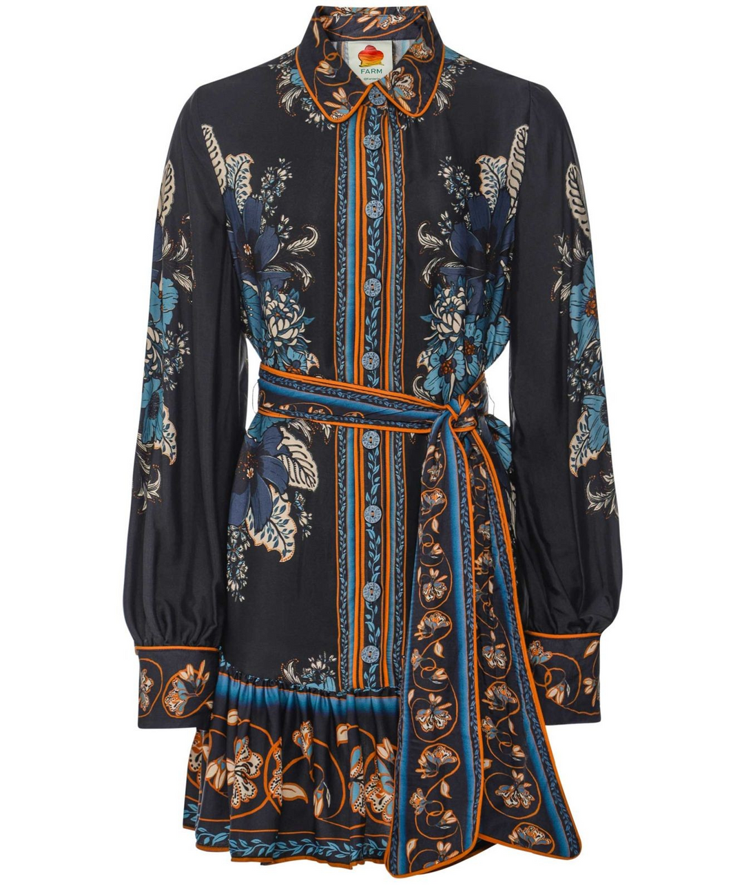 FARM Rio Black Blossom Tapestry Mini Dress MSRP $249