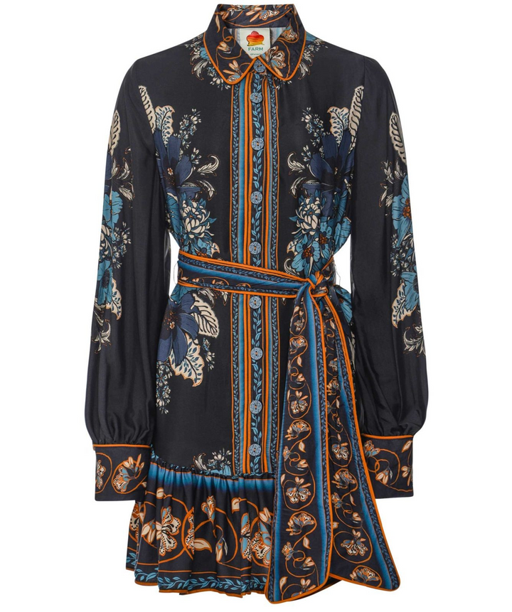 FARM Rio Black Blossom Tapestry Mini Dress MSRP $249