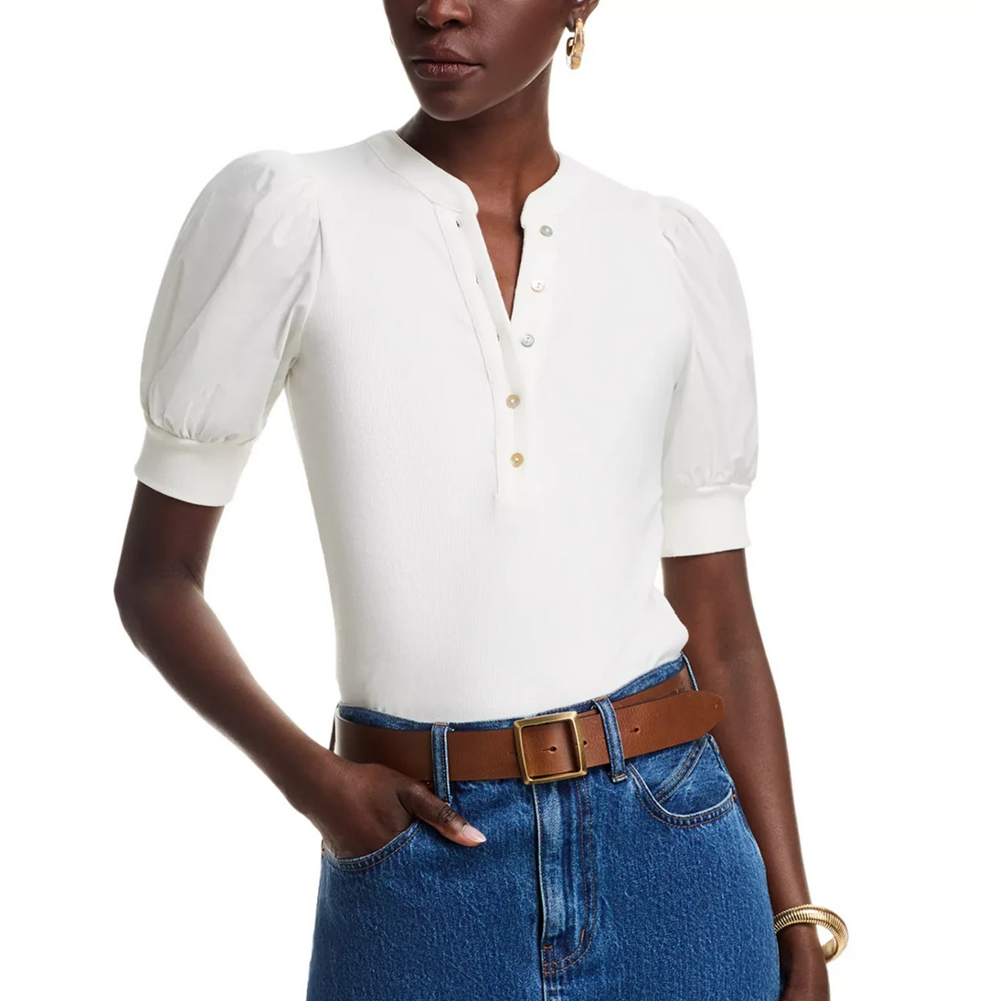 Single Thread Puff Sleeve Henley Top MSRP $68