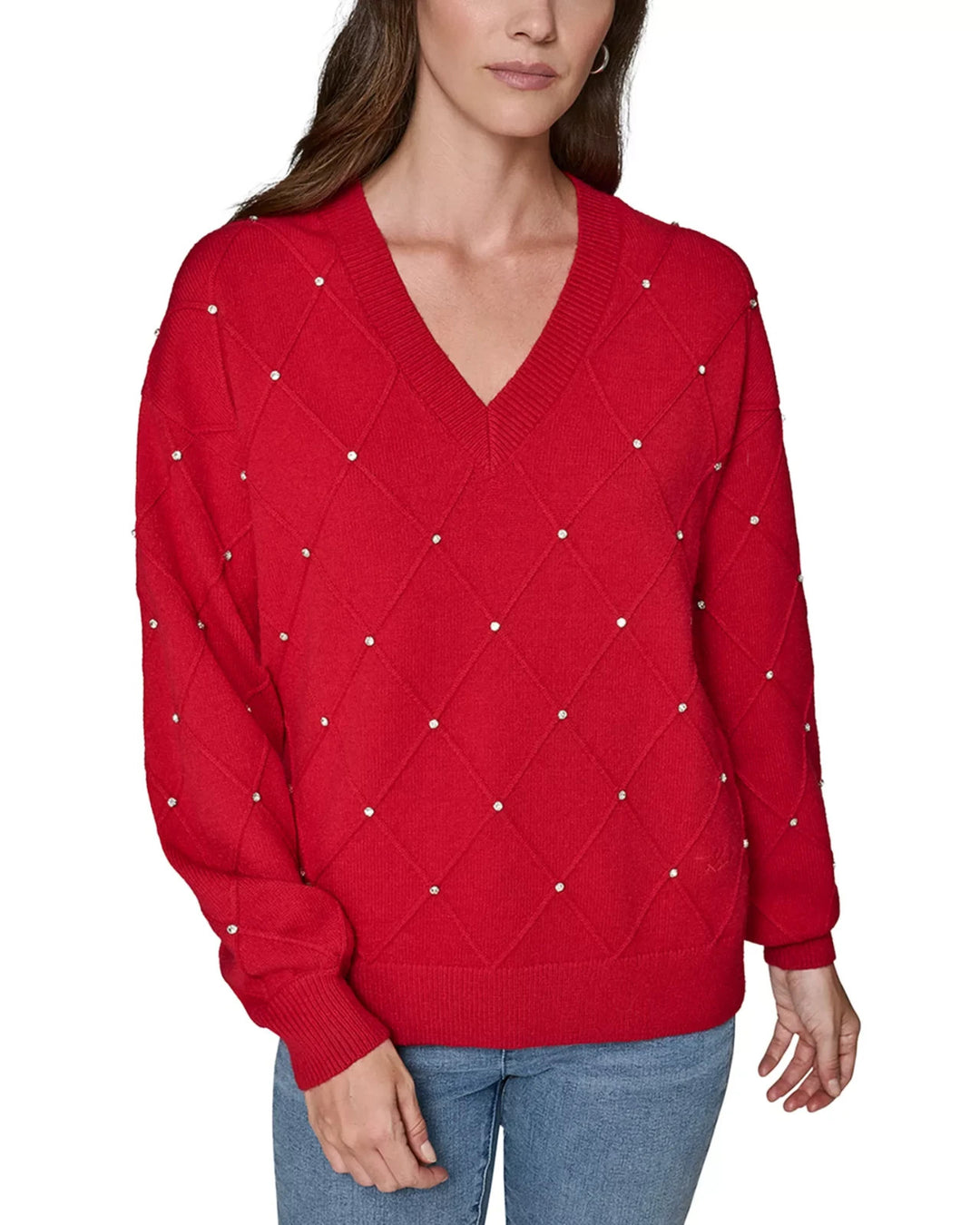 KARL LAGERFELD PARIS Embellished V-Neck Sweater MSRP $119