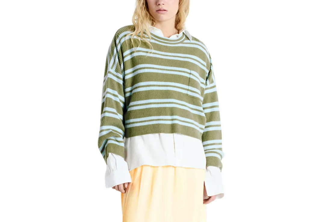 American Vintage Cropped Striped Wool Sweater MSRP $225