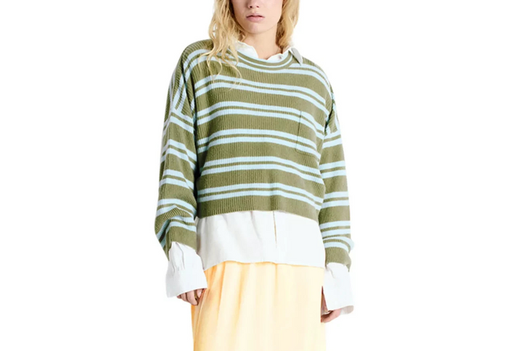 American Vintage Cropped Striped Wool Sweater MSRP $225