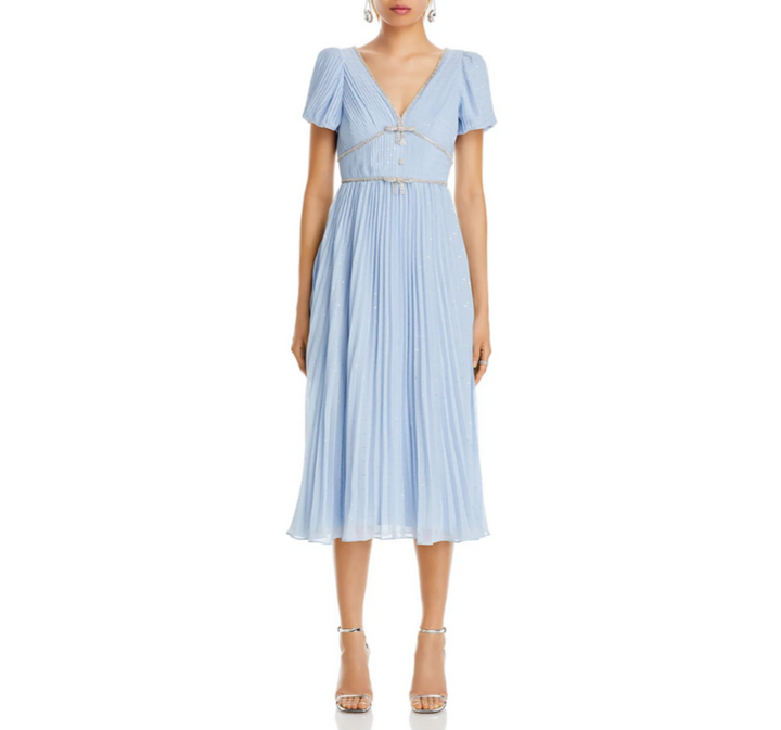 Self-Portrait Metallic Chiffon Midi Dress MSRP $555