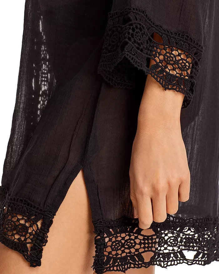 La Blanca Island Fare Crocheted Lace Trim Tunic Swim Cover-Up MSRP $103