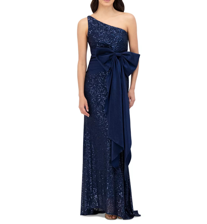 Eliza J Women's One-Shoulder Satin-Bow Sequinned Gown MSRP $268
