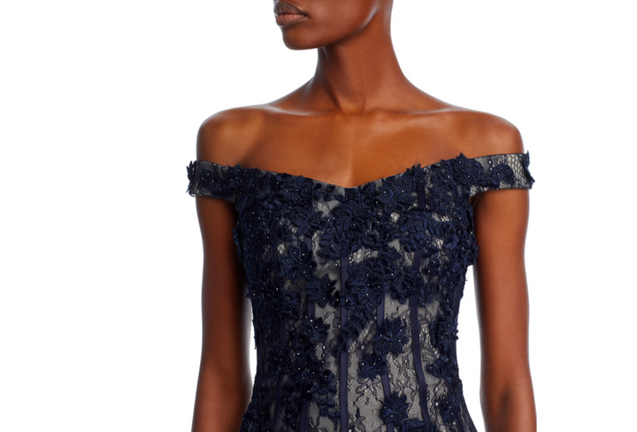 AQUA Embellished Lace Off-the-Shoulder Gown MSRP $378