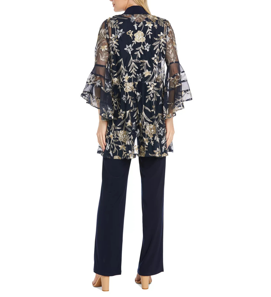R & M Richards  2-Pc. Embroidered Illusion-Sleeve Top & Pants Set MSRP $149