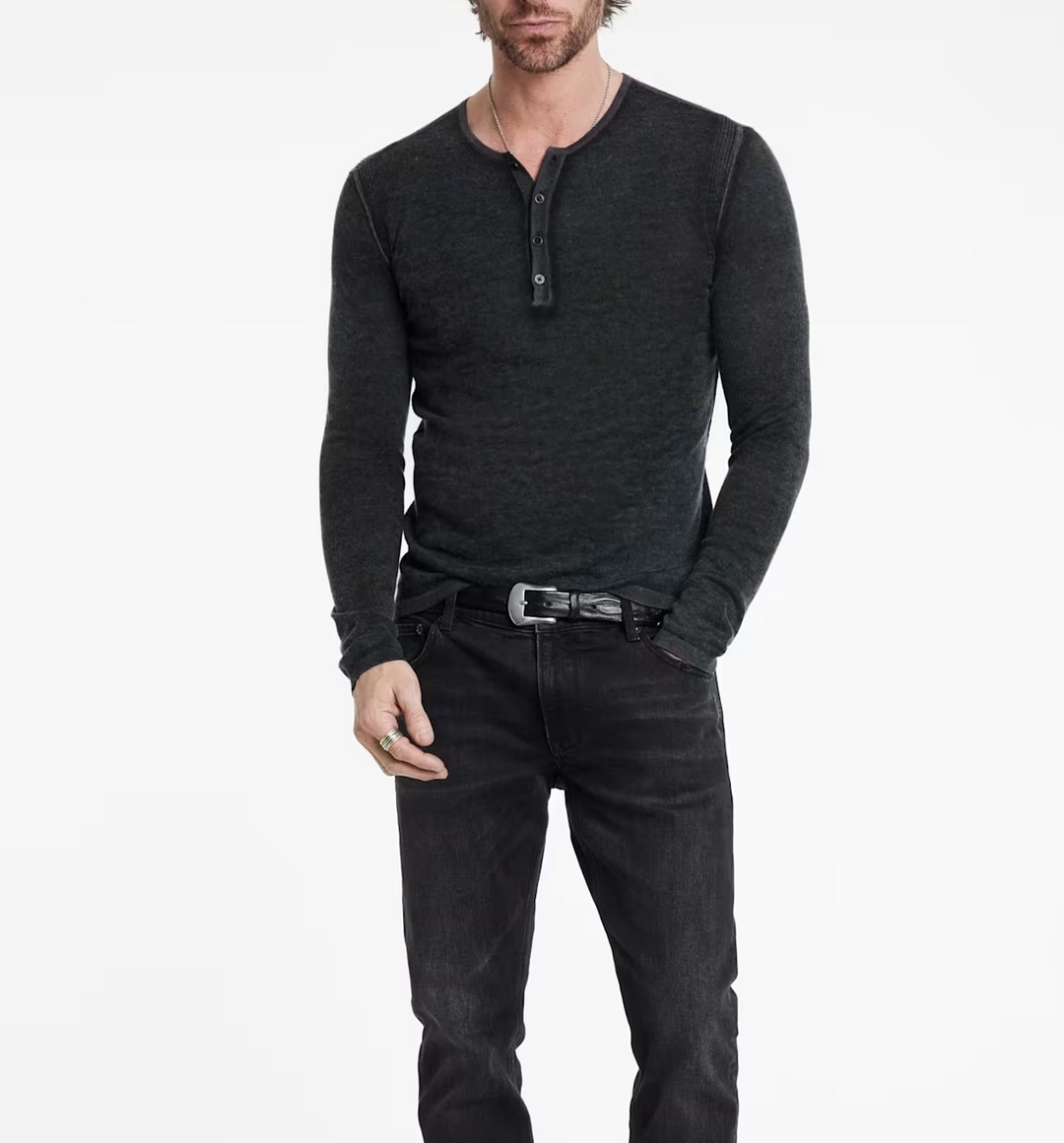 John Varvatos Christie Reversible Regular Fit Long Sleeve Silk Henley MSRP $448