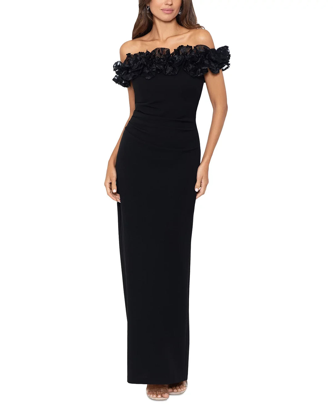 XSCAPE Floral Ruffled Off-The-Shoulder Gown MSRP $269