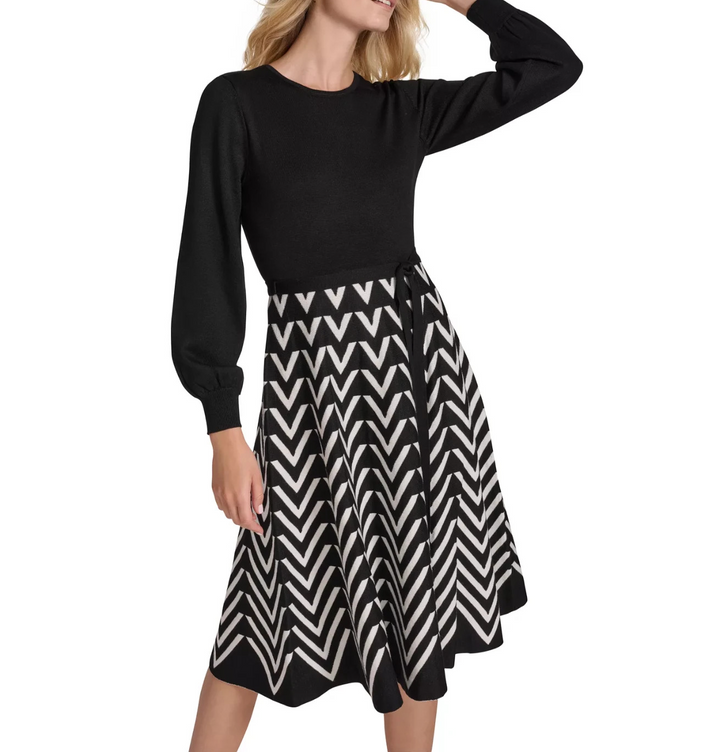 Jessica Howard Women's Printed-Skirt Sweater Dress MSRP $89