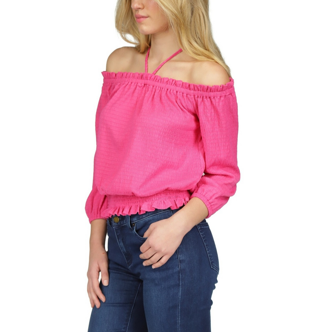 MICHAEL Michael Kors Smocked Off-The-Shoulder Top MSRP $88
