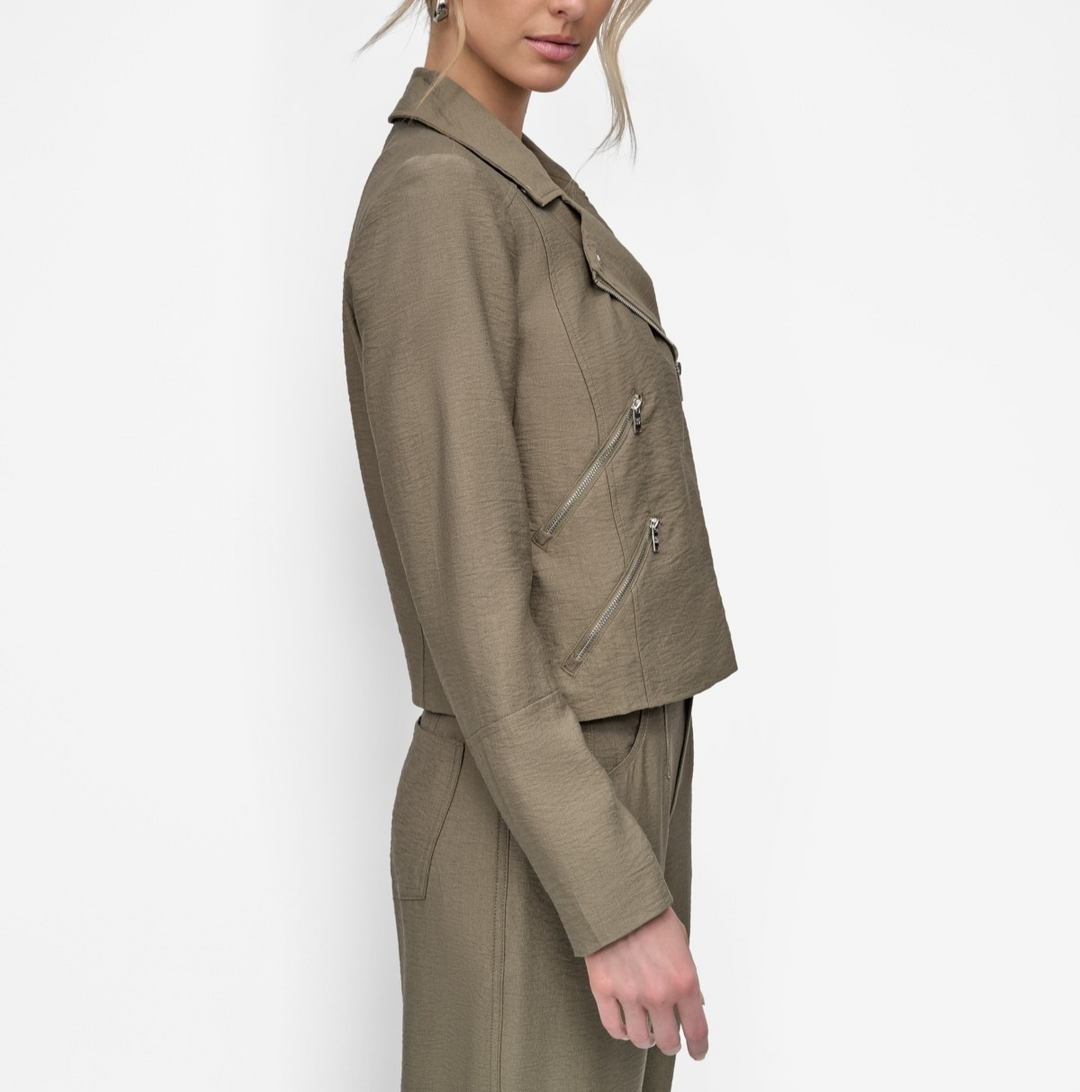 DKNY Women's Zipper Detailed Crinkle Jacket MSRP $139