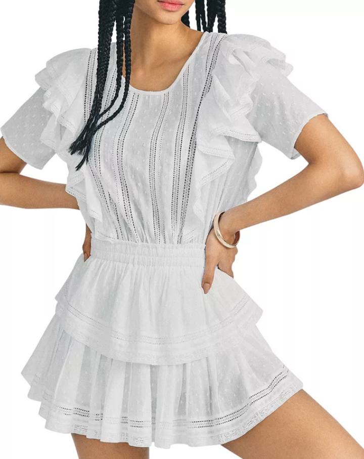LoveShackFancy Natasha Short Sleeve Eyelet Mini Dress  MSRP $325