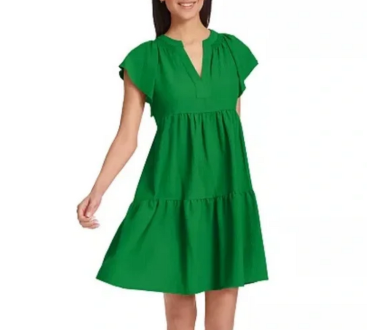 Calvin Klein Women's Split-Neck Tiered A-Line Dress  MSRP $134