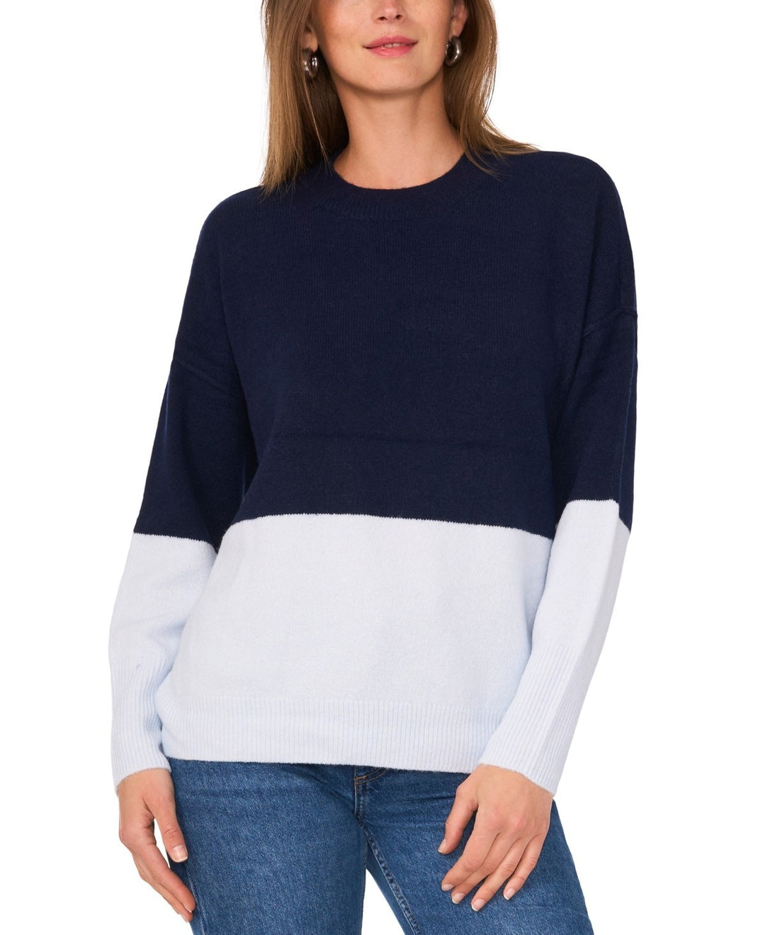 Sam & Jess Women's Colorblocked Crewneck Long-Sleeve Sweater MSRP $69