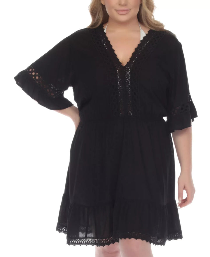 Raviya Plus Size Lace-Inset Mini Cover-Up Dress MSRP $58