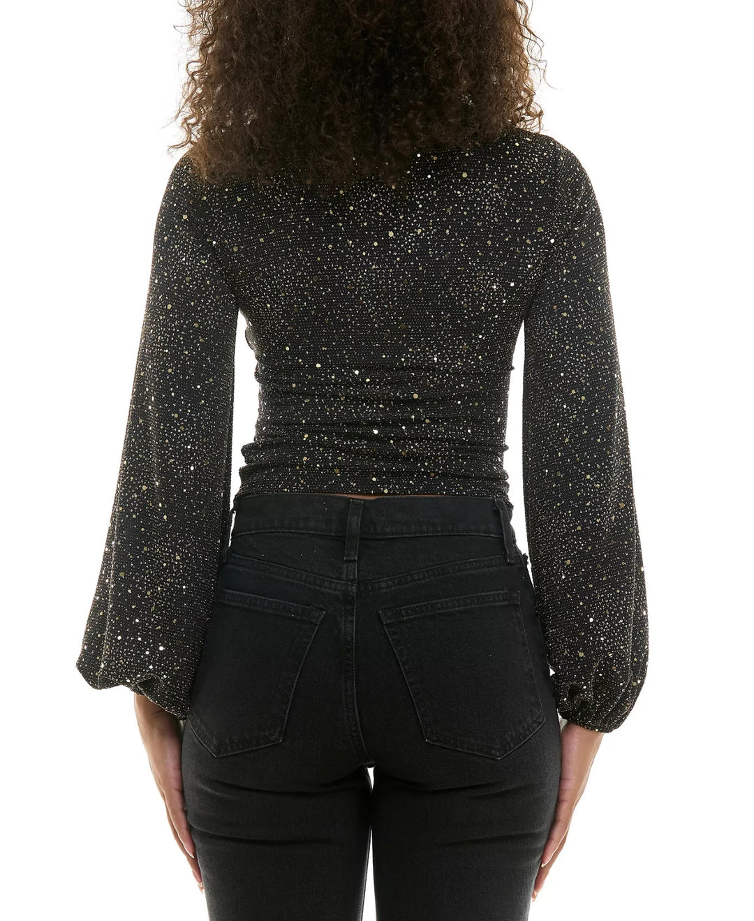 Alex & Sophia Glitter Side-Shirred V-Neck Top MSRP $59