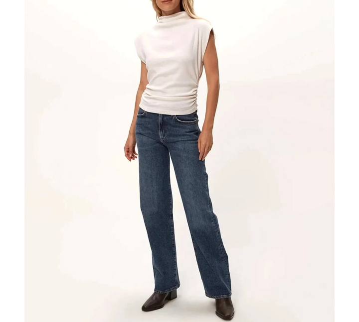 Michael Stars Amara Mock Neck Power Shoulder Top MSRP $78