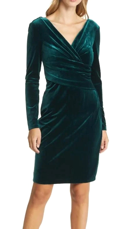 Eliza J Women's Long-Sleeve Velvet Sheath Dress MSRP $138
