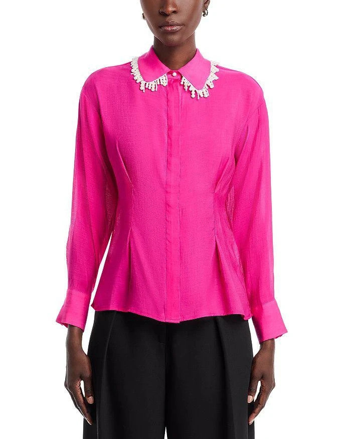 Gracia Faux Peal Trim Collar Top MSRP $108