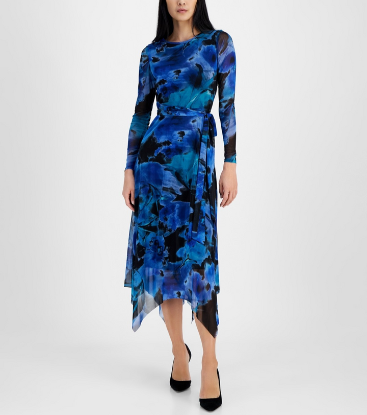Anne Klein Printed Handkerchief-Hem Dress MSRP $139
