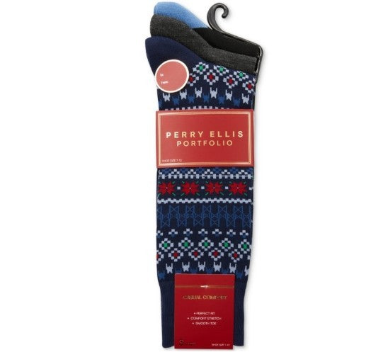 Perry Ellis Portfolio Men's 3pk. Festive Graphic Socks MSRP $20