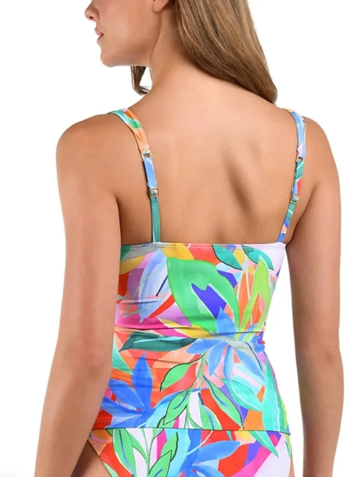 La Blanca Women's Tropi-Flage Twist-Front Tankini Top MSRP $105