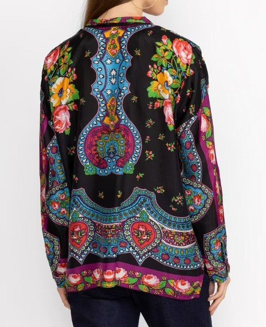Johnny Was Audrey Oversized Silk Blouse MSRP $248