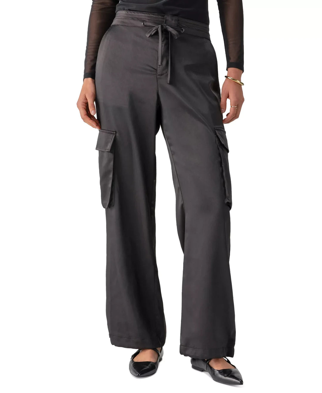 Sanctuary Women's Eve Semi-High-Rise Satin Cargo Pants MSRP $99