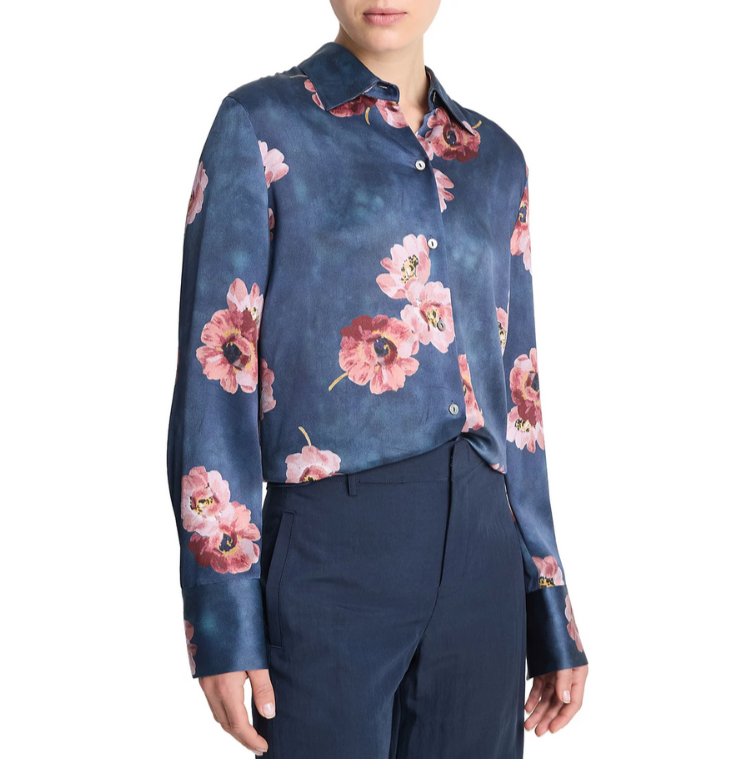 Vince Silk Painted Poppy Blouse MSRP $445