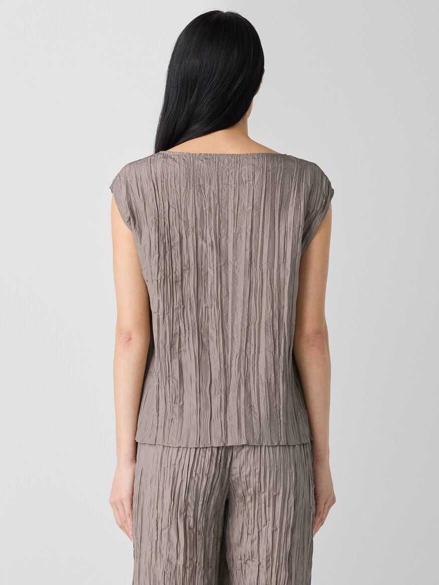 Eileen Fisher Crushed Silk Ballet Neck Top MSRP $198