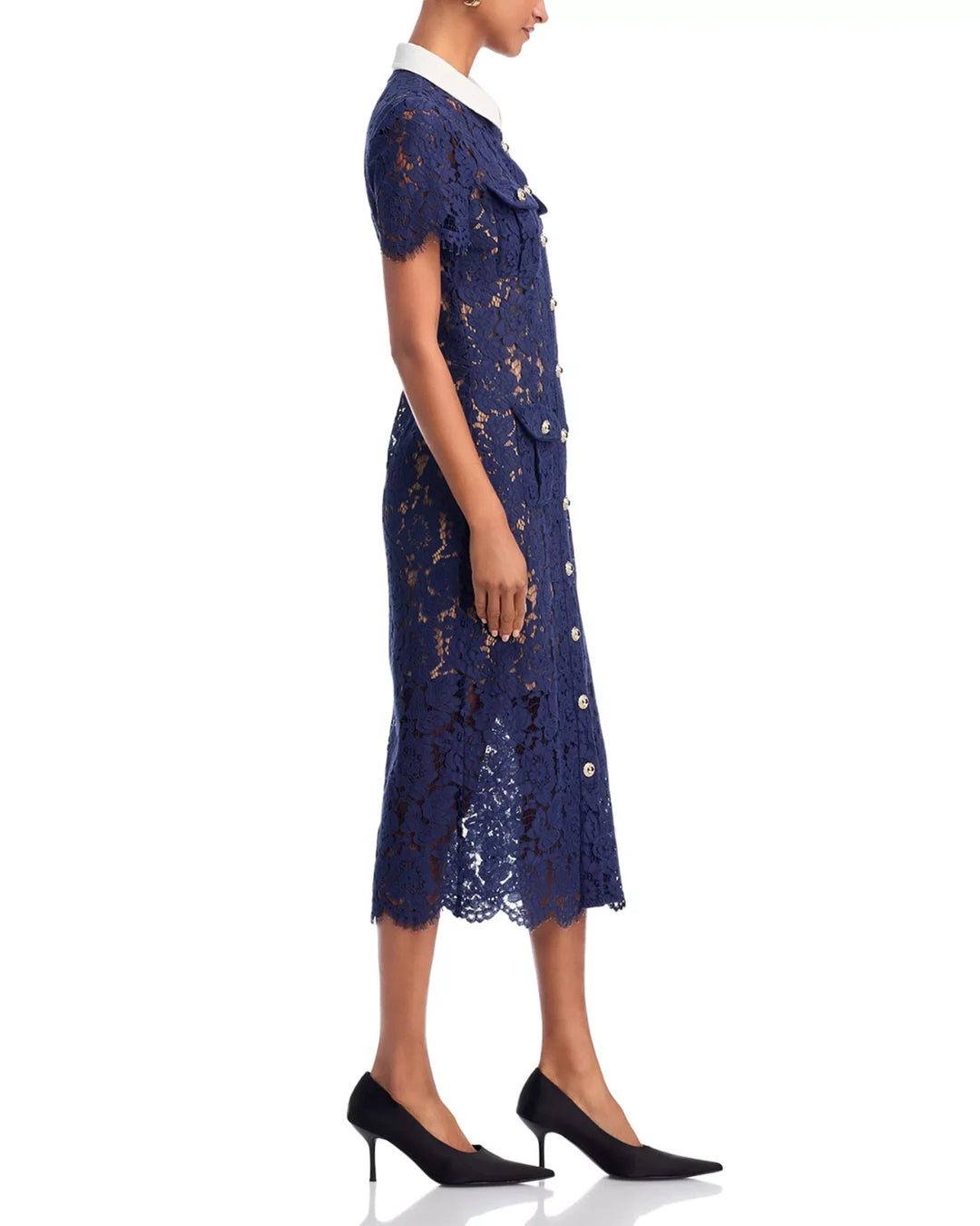 Self-Portrait Navy Lace Contrast Collar Midi Dress