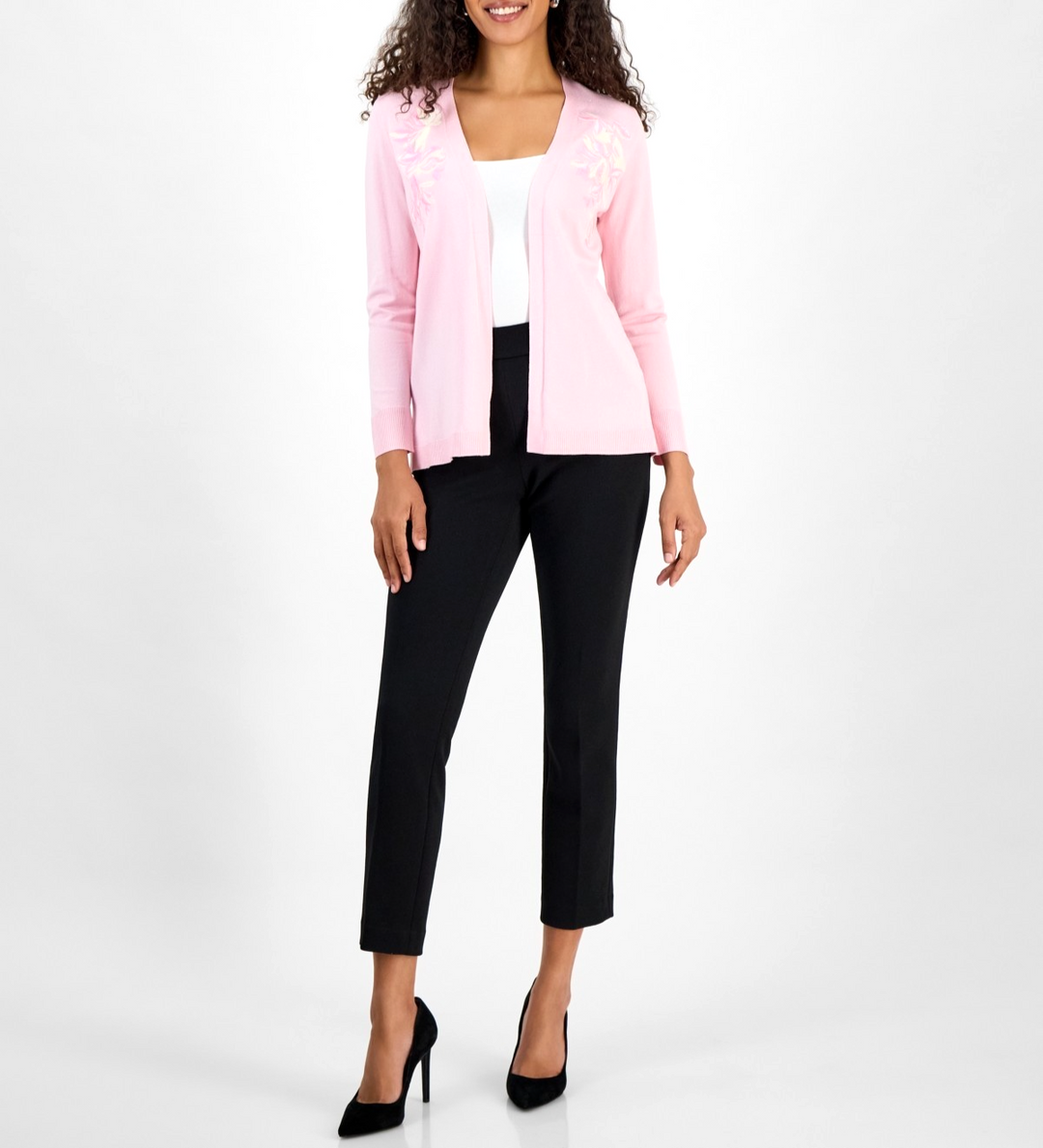 Kasper Women's Embroidered Open-Front Cardigan MSRP $79