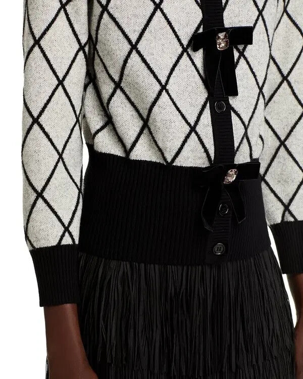 Nancy Yang Embellished Velvet Bow Knit Cardigan MSRP $96