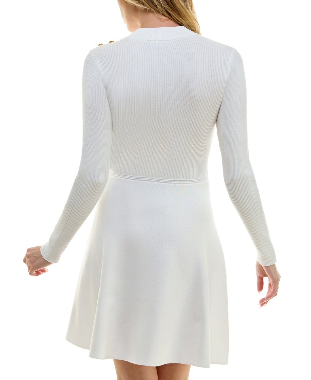 Bcx Juniors' Mock-Neck Button-Shoulder Fit & Flare Dress MSRP $49